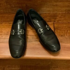 Salvatore Ferragamo Black Leather Slip-On Loafers